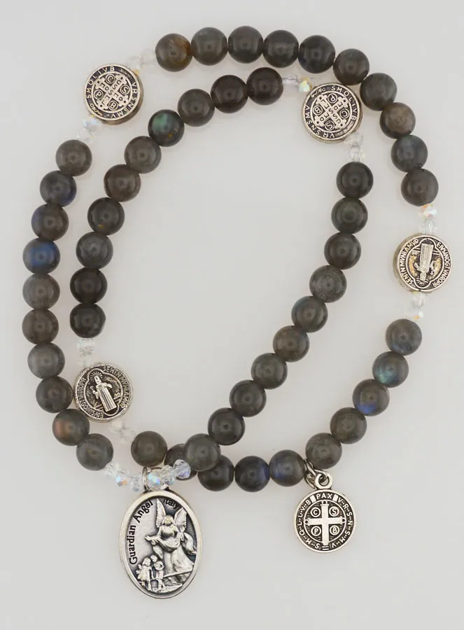 Rozenkrans van Natuursteen - Labradoriet, St Benedictus en St Michaël (pic 1)