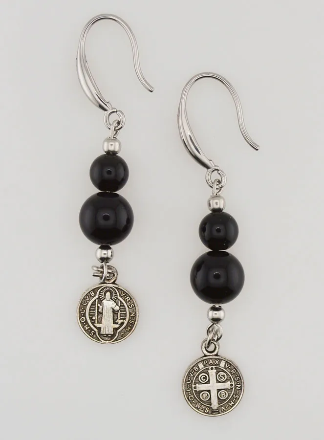 Beschermende Oorbellen - St. Benedictus en Obsidiaan (pic 1)