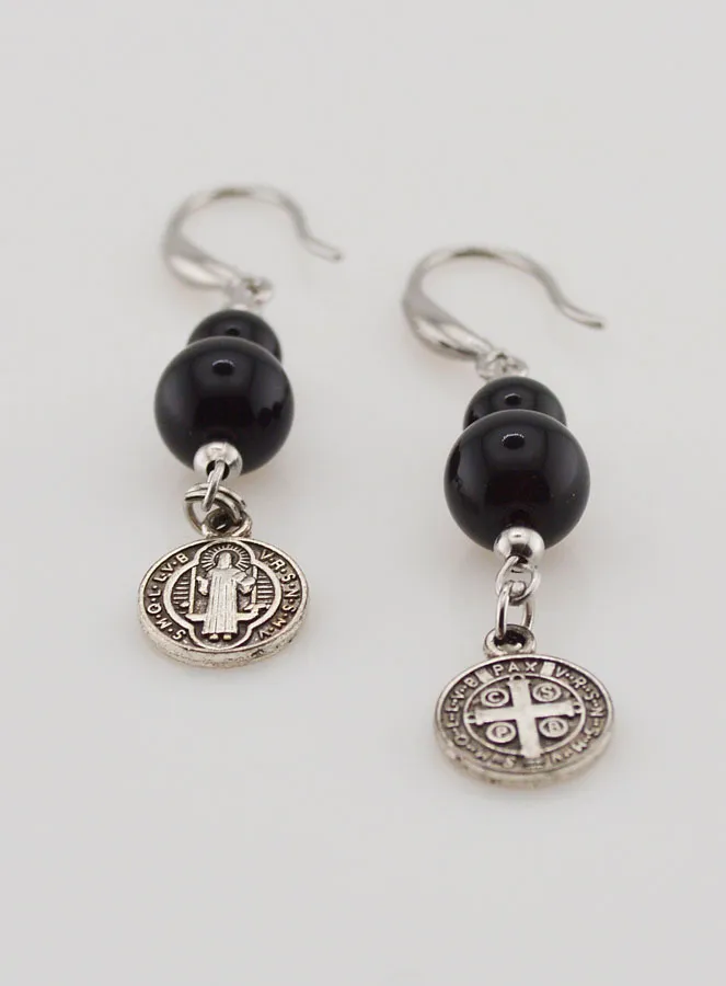 Beschermende Oorbellen - St. Benedictus en Obsidiaan (pic 2)