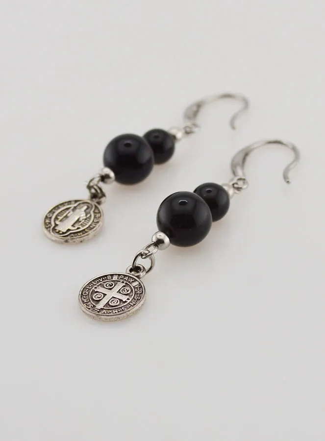 Beschermende Oorbellen - St. Benedictus en Obsidiaan (pic 3)