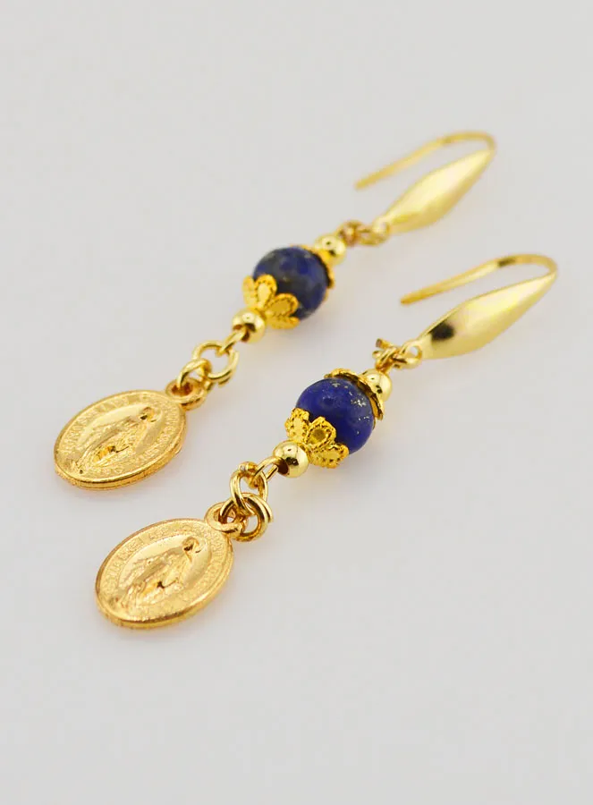 Oorbellen - Wonderdadige Medaille en Lapis Lazuli (pic 4)