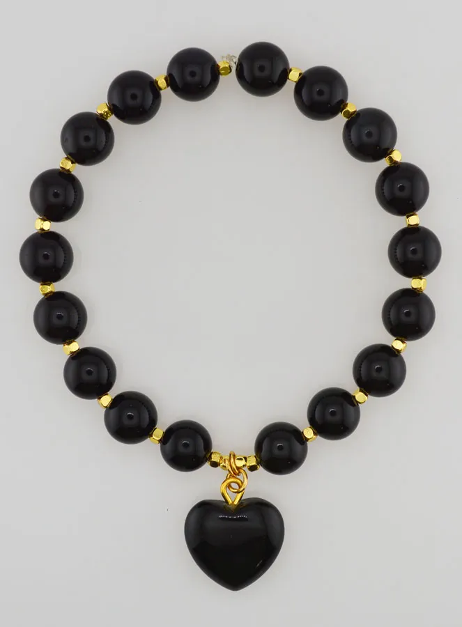 Armband van Natuursteen met Hart - Obsidiaan (pic 1)