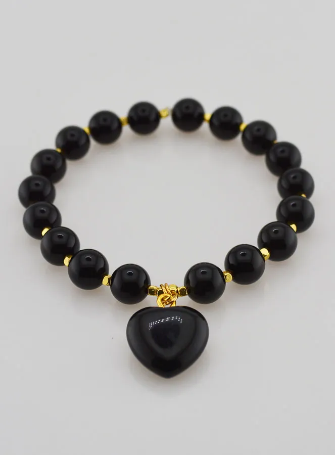 Armband van Natuursteen met Hart - Obsidiaan (pic 2)