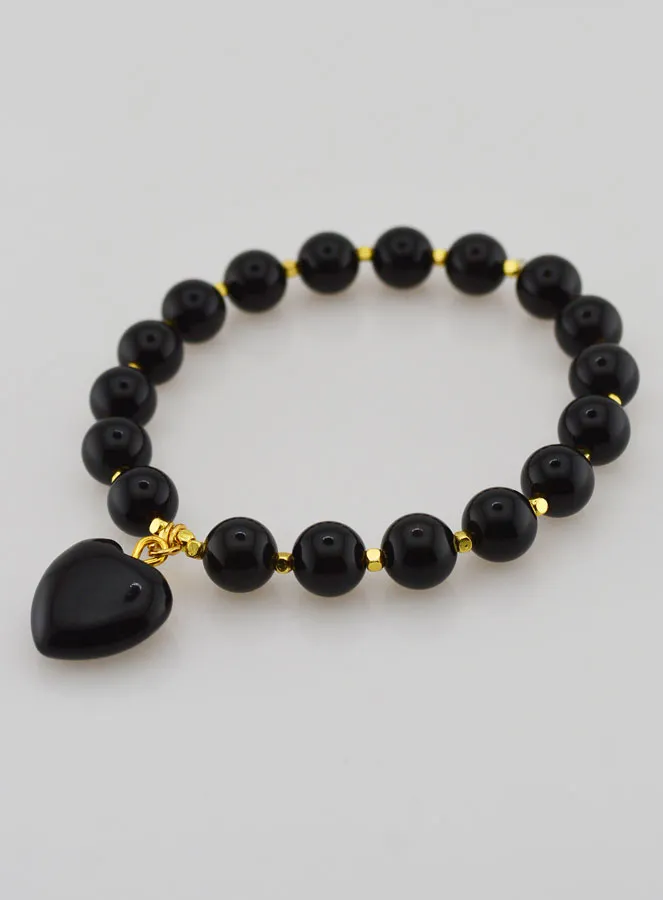 Armband van Natuursteen met Hart - Obsidiaan (pic 3)