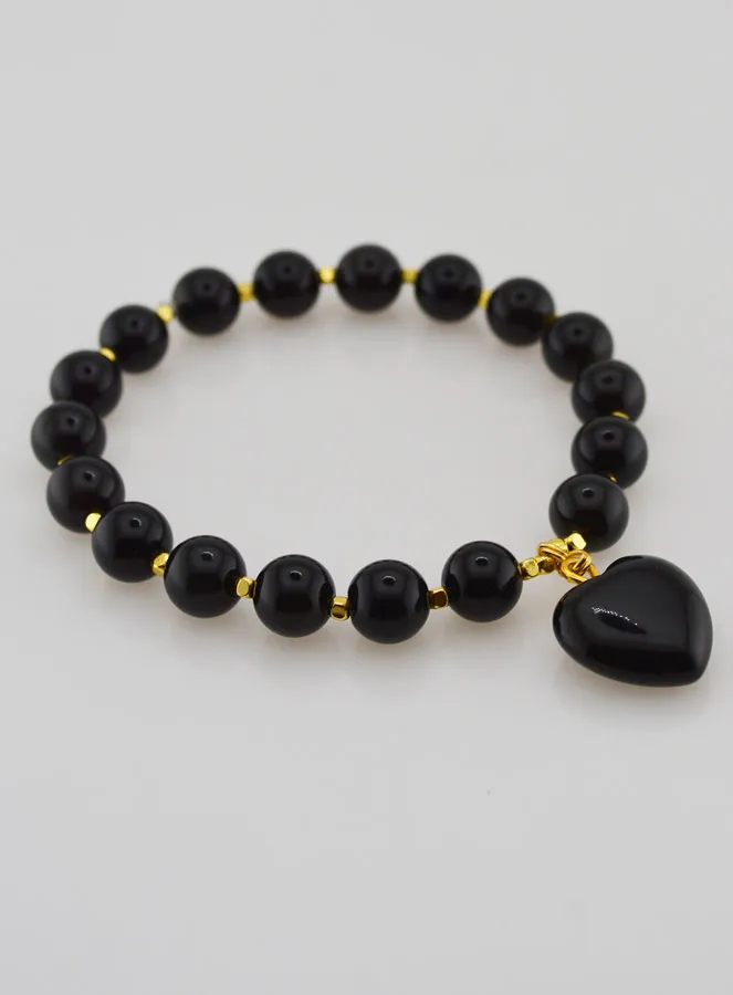 Armband van Natuursteen met Hart - Obsidiaan (pic 4)