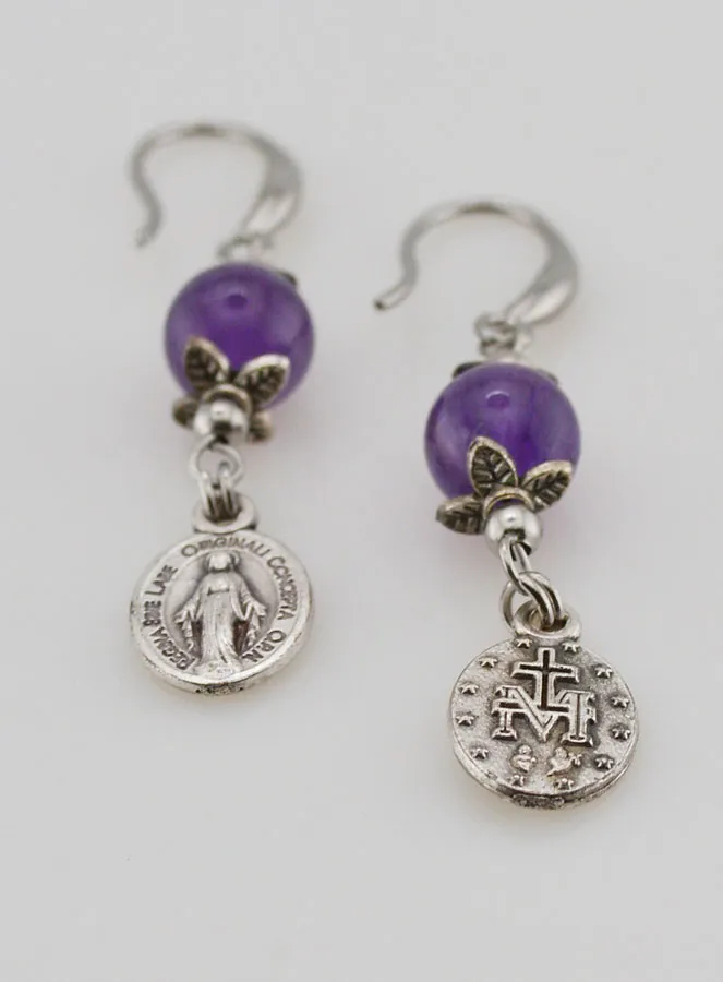 Oorbellen - Wonderdadige Medaille en Amethist (pic 2)