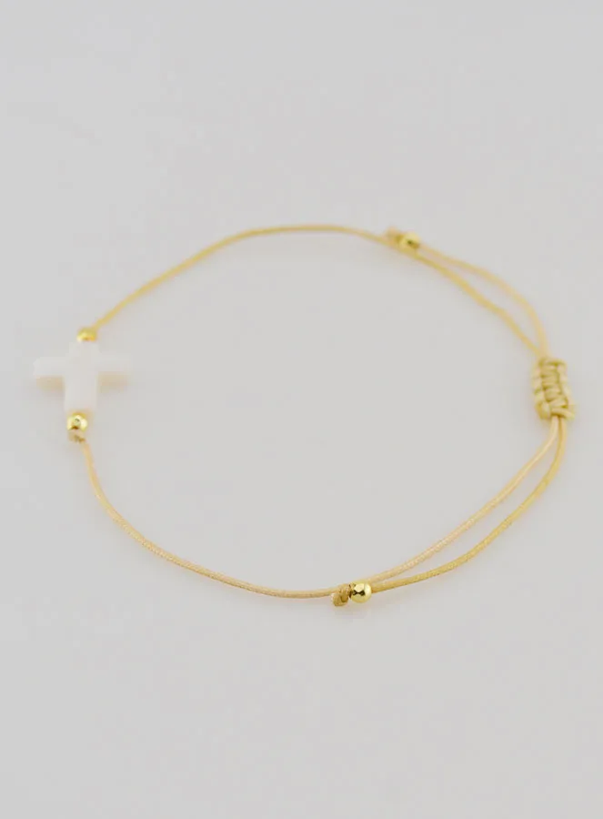 Armband met Kruis - beige (pic 2)
