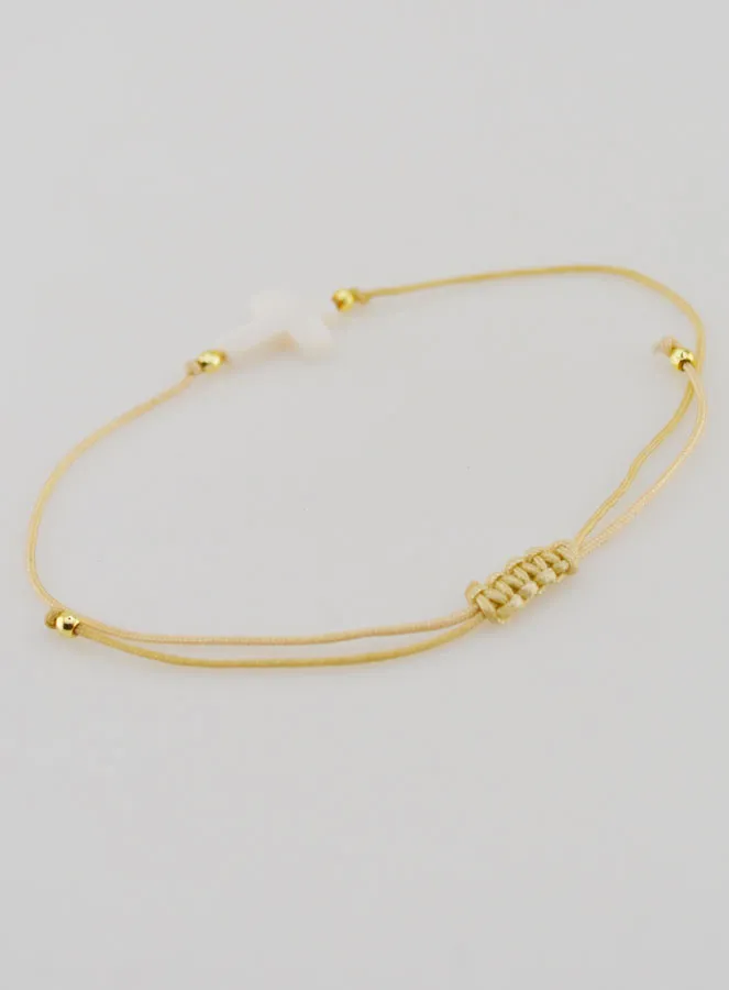 Armband met Kruis - beige (pic 4)
