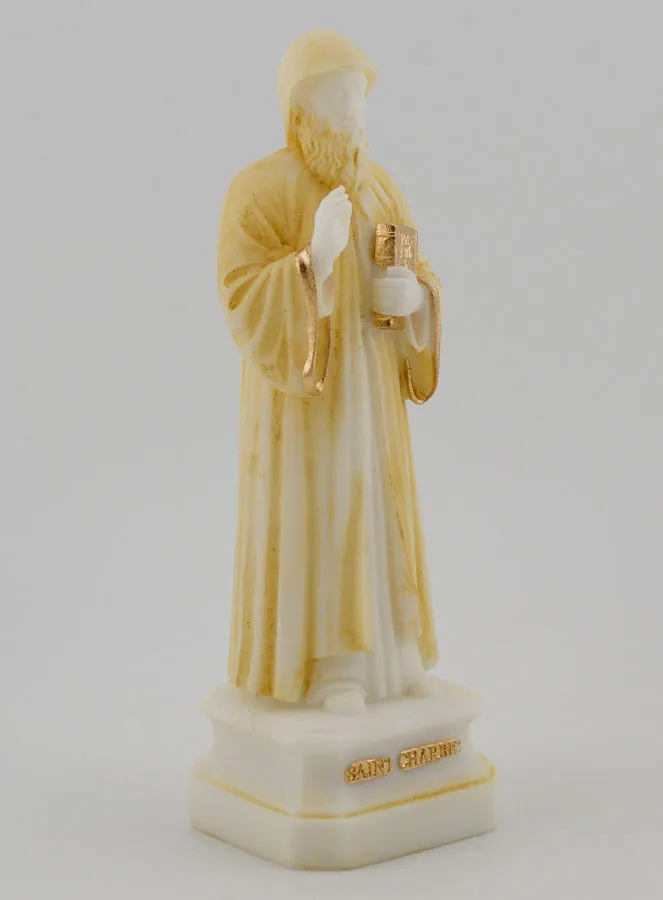 Beschilderd Albasten Beeldje van Sint Charbel - 12cm (pic 3)
