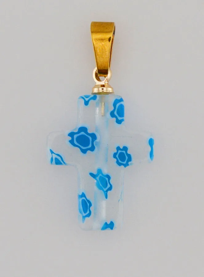 Handgemaakte Glazen Kruis Hanger - Wit en Blauw (pic 1)