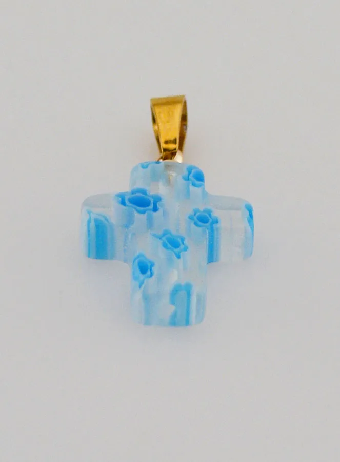 Handgemaakte Glazen Kruis Hanger - Wit en Blauw (pic 2)