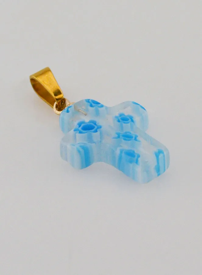 Handgemaakte Glazen Kruis Hanger - Wit en Blauw (pic 3)