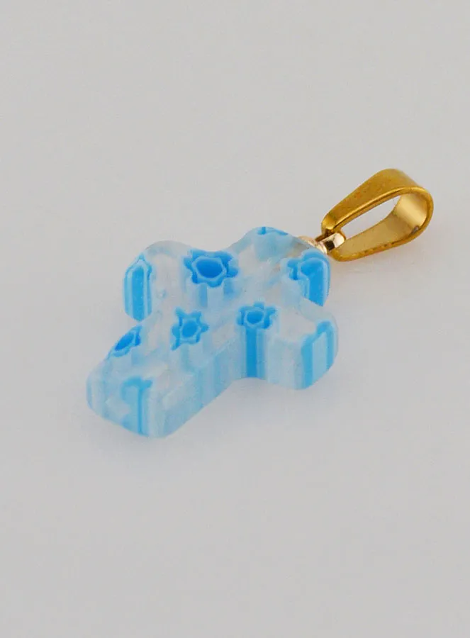 Handgemaakte Glazen Kruis Hanger - Wit en Blauw (pic 4)