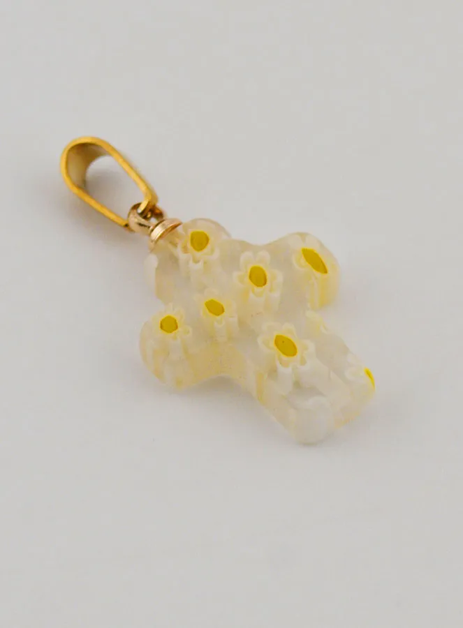 Handgemaakte Glazen Kruis Hanger - Gele Bloemen (pic 3)