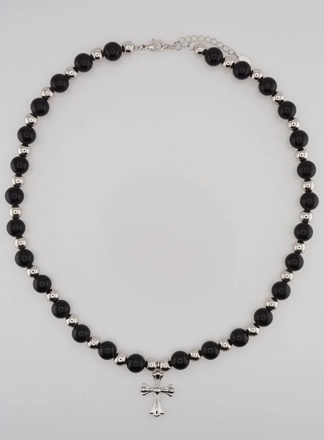 Religieus Collier van Zwarte Agaat en Kruis (pic 1)