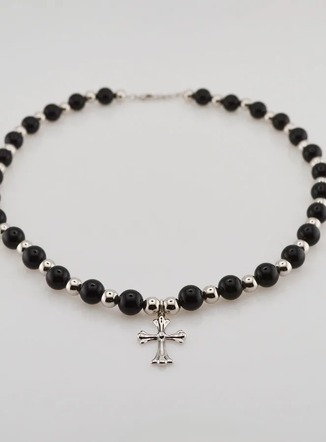 Religieus Collier van Zwarte Agaat en Kruis (pic 2)