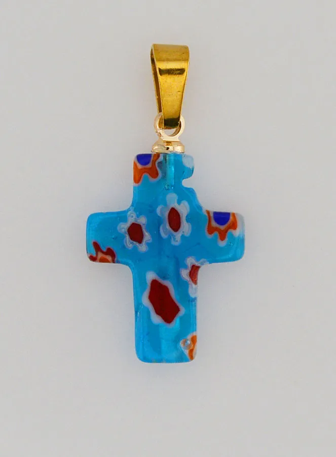 Handgemaakte Glazen Kruishanger - Turkoois Blauw (pic 1)