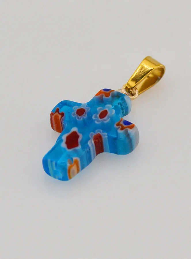 Handgemaakte Glazen Kruishanger - Turkoois Blauw (pic 4)