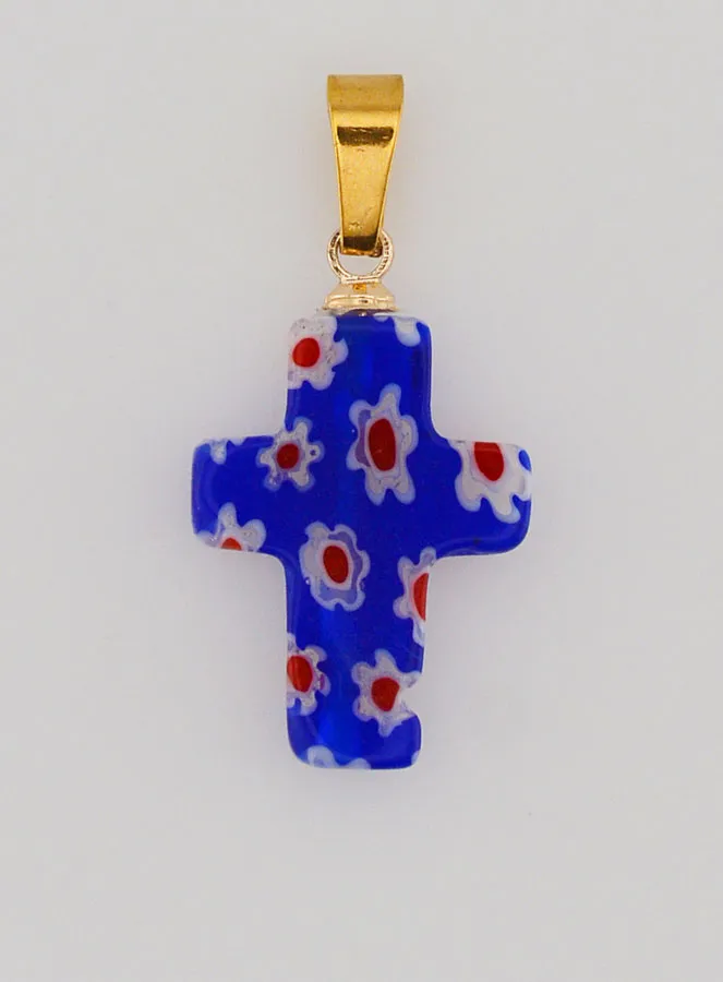 Handgemaakte Glazen Kruis Hanger - Blauw (pic 1)