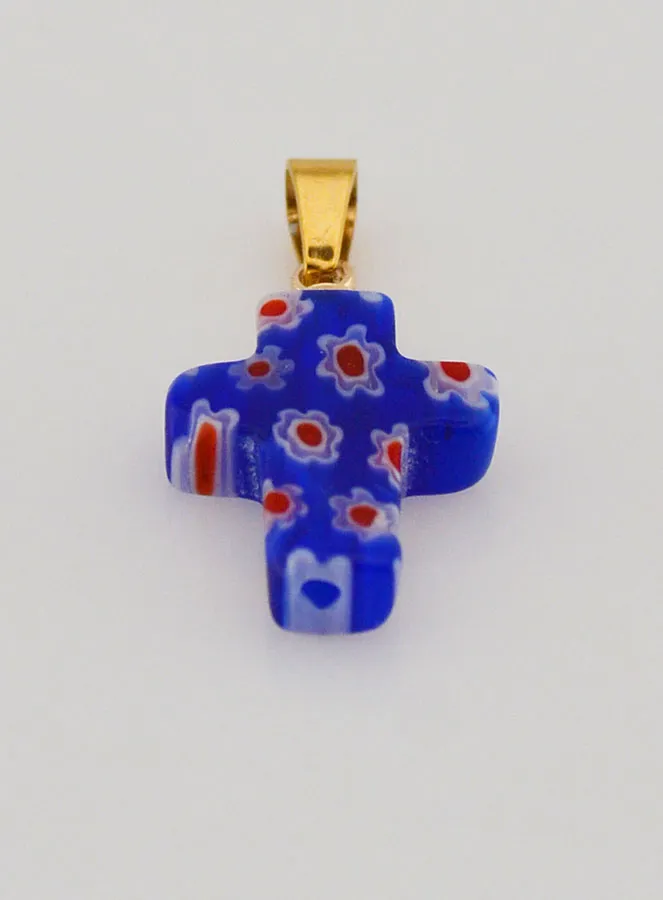 Handgemaakte Glazen Kruis Hanger - Blauw (pic 2)