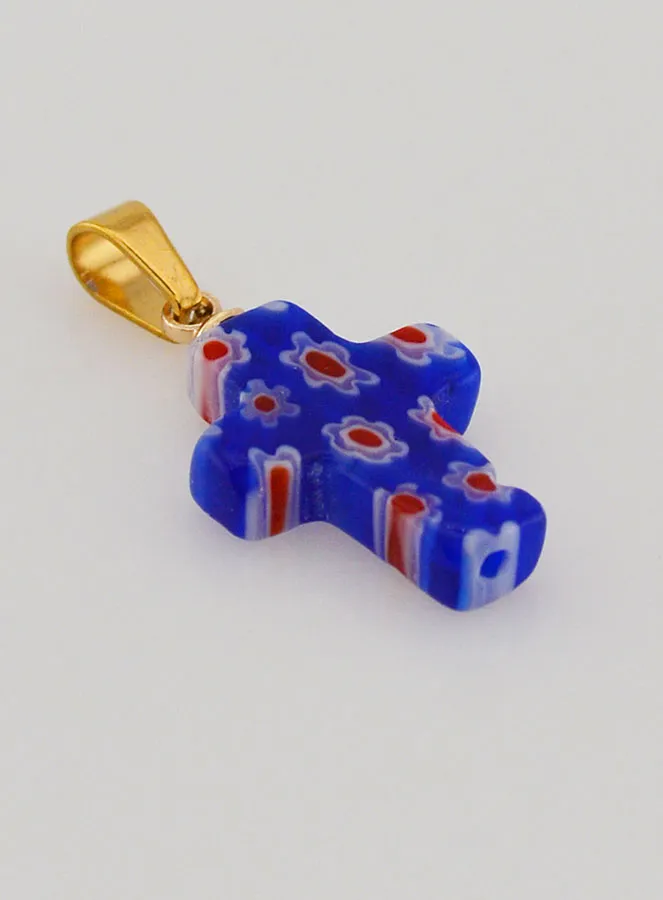 Handgemaakte Glazen Kruis Hanger - Blauw (pic 3)
