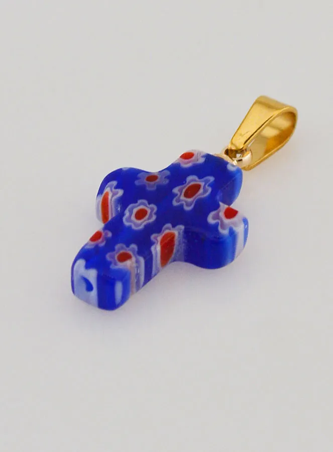 Handgemaakte Glazen Kruis Hanger - Blauw (pic 4)
