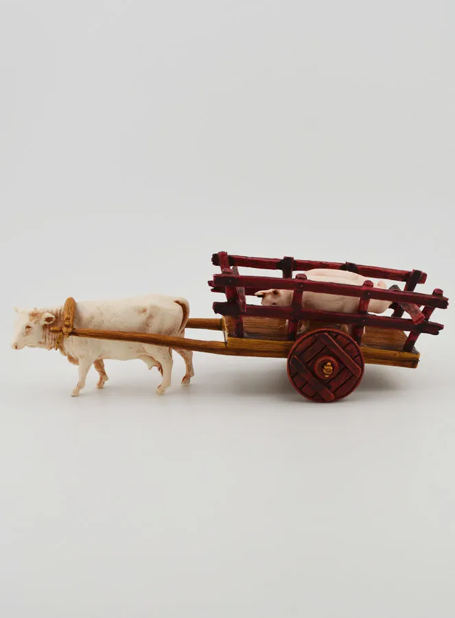 Kerststal Beeld Ossenkar en Varkens - Hoogte 6 cm (pic 1)