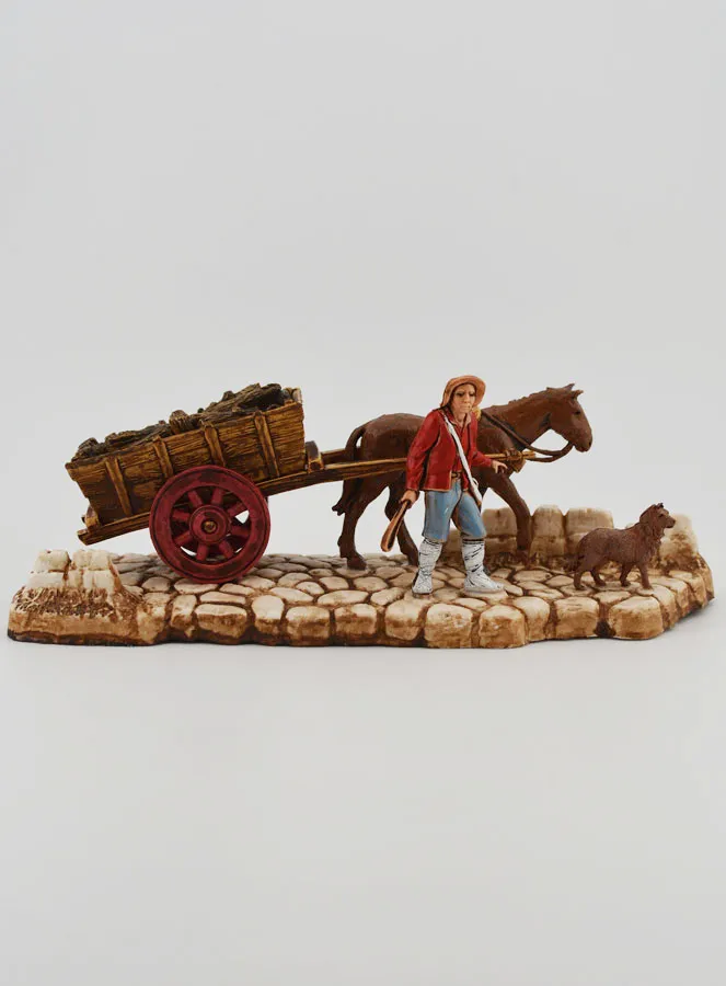 Kerststal Beeld Houthakker met Kar - Hoogte 6 cm (pic 1)