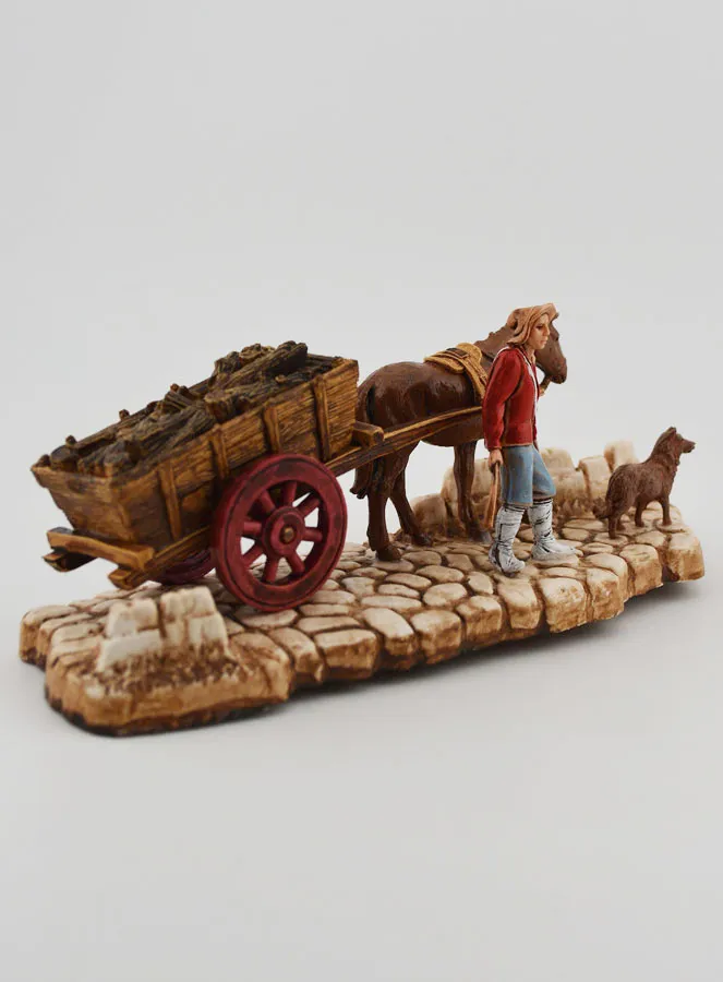 Kerststal Beeld Houthakker met Kar - Hoogte 6 cm (pic 3)