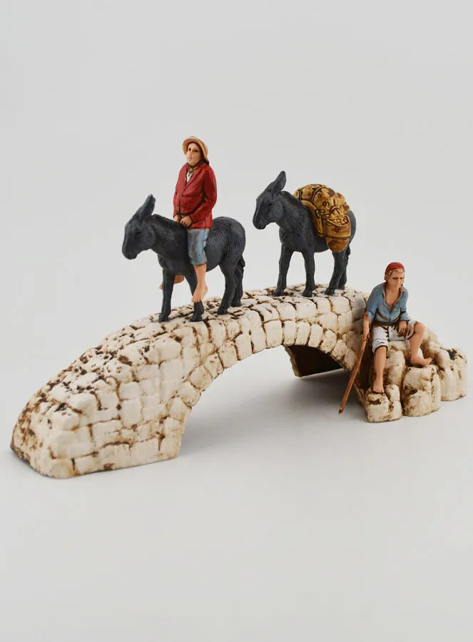 Kerststal Beeld Ezels op een Brug - Hoogte 6 cm (pic 3)