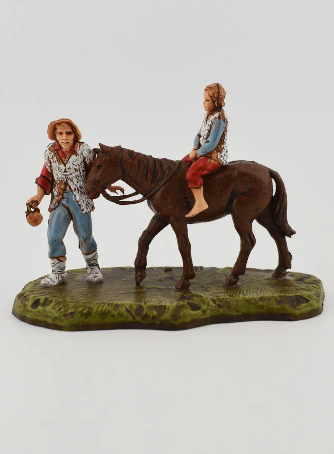Kerststal Beeld Bergbewoner en Kind te Paard - Hoogte 6 cm (pic 1)