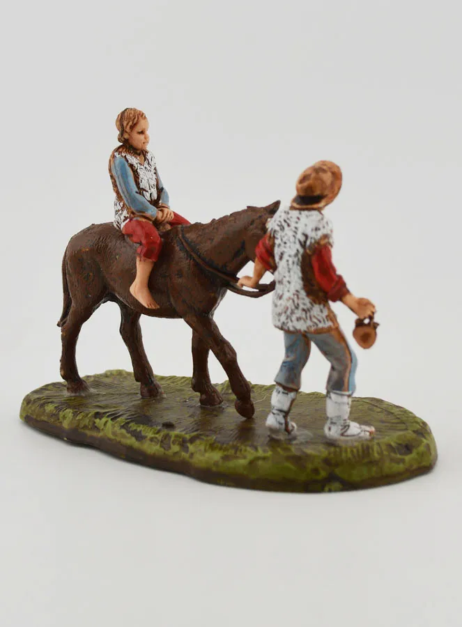 Kerststal Beeld Bergbewoner en Kind te Paard - Hoogte 6 cm (pic 4)