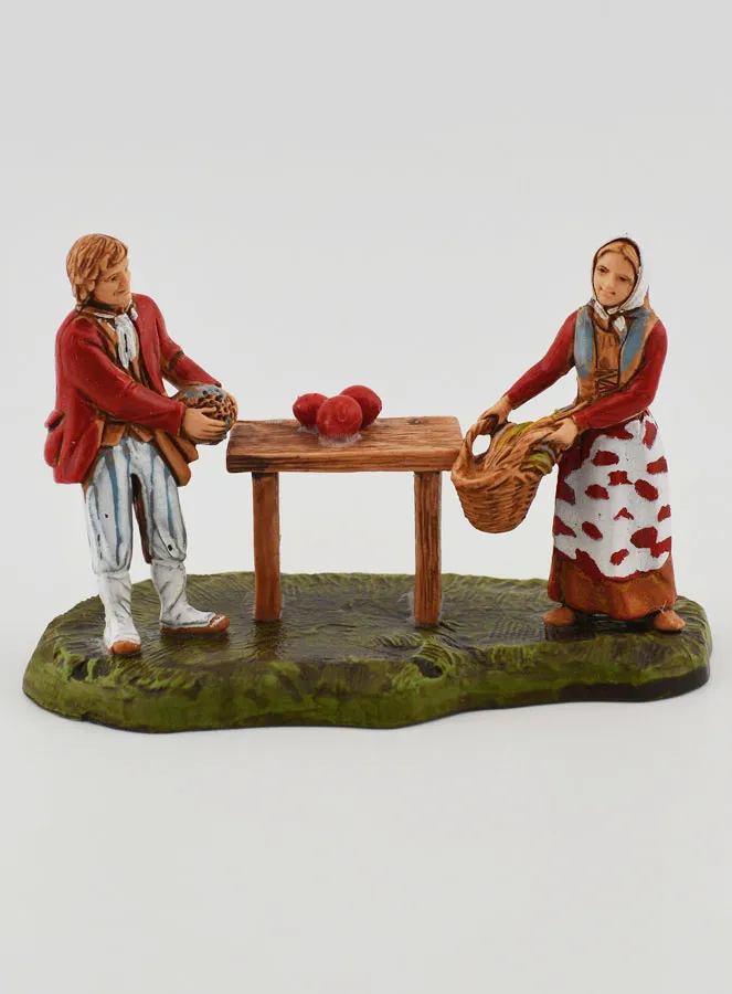 Kerststal Beeld Groentehandelaar en Klant - 6 cm (pic 1)
