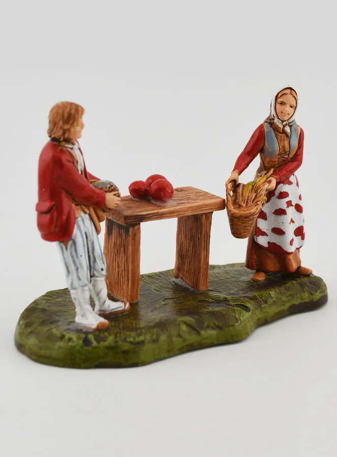 Kerststal Beeld Groentehandelaar en Klant - 6 cm (pic 2)