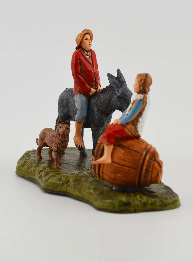 Kerststal Beeld Man op een Ezel en Kind - 6cm (pic 2)