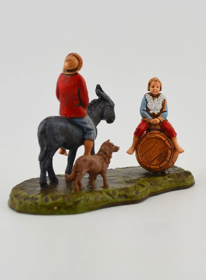 Kerststal Beeld Man op een Ezel en Kind - 6cm (pic 3)
