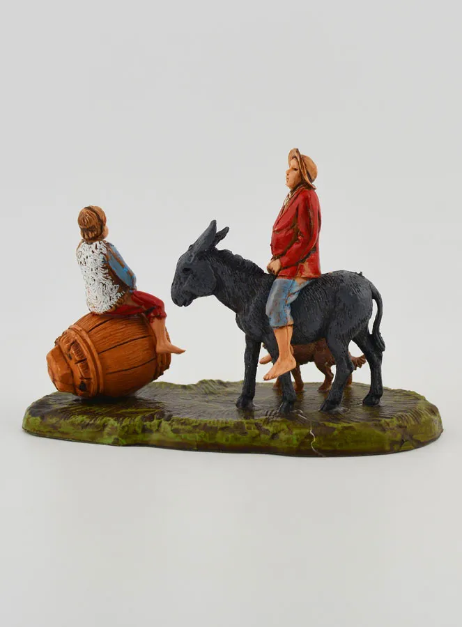 Kerststal Beeld Man op een Ezel en Kind - 6cm (pic 4)