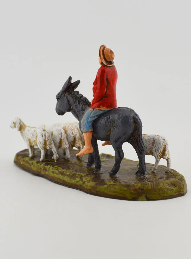 Kerststal Beeld Herder op een Ezel en Schapen - 6cm (pic 2)