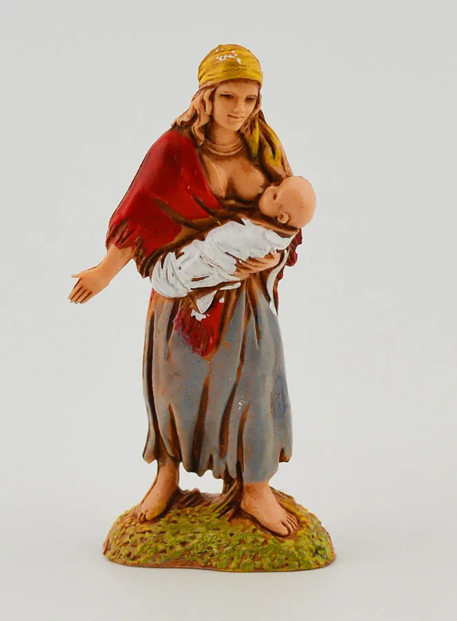Kerststal Beeld Vrouw die Borstvoeding Geeft - 6cm (pic 1)