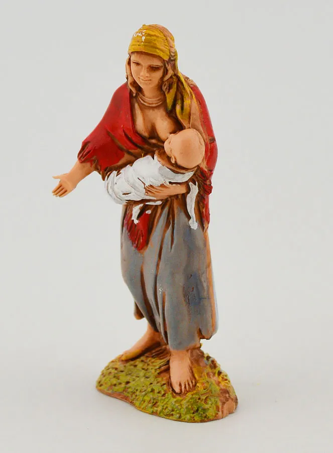 Kerststal Beeld Vrouw die Borstvoeding Geeft - 6cm (pic 2)