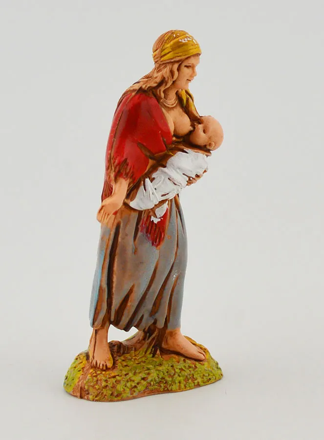 Kerststal Beeld Vrouw die Borstvoeding Geeft - 6cm (pic 3)