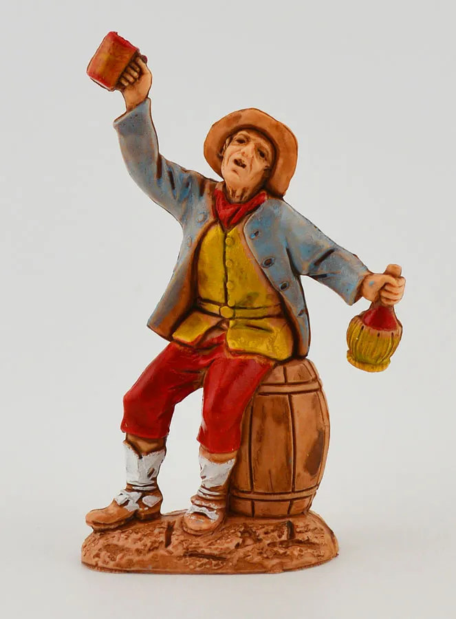 Kerststal Beeld Wijndrinker op zijn Vat – 6cm (pic 1)