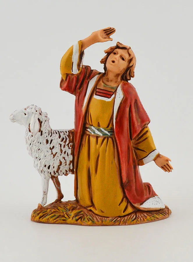 Kerststal Beeld Herder die zijn Kudde Bijeenroept - 6cm (pic 1)
