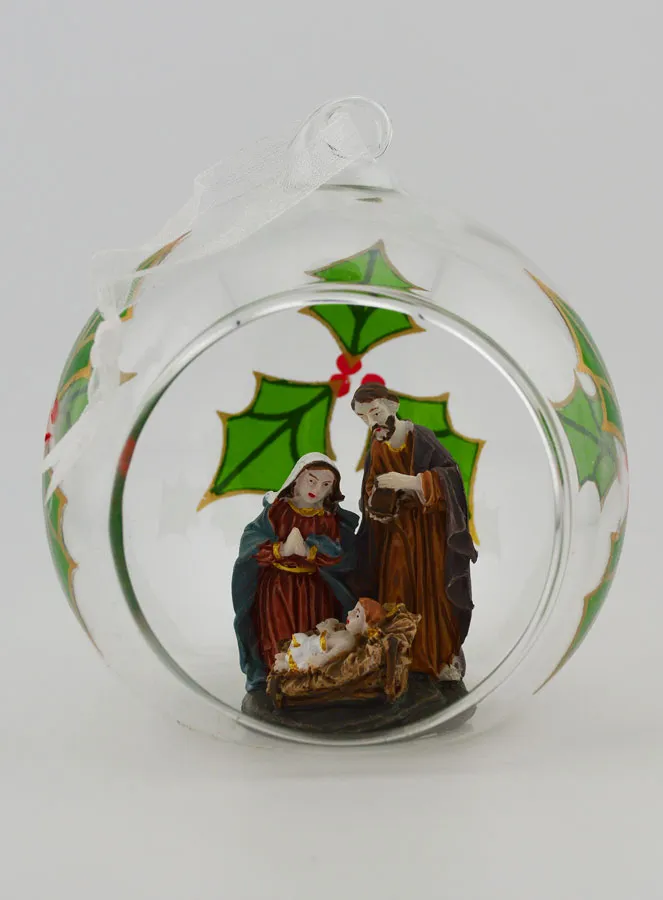 Glazen Kerstbal 10cm - Kerststal (pic 1)