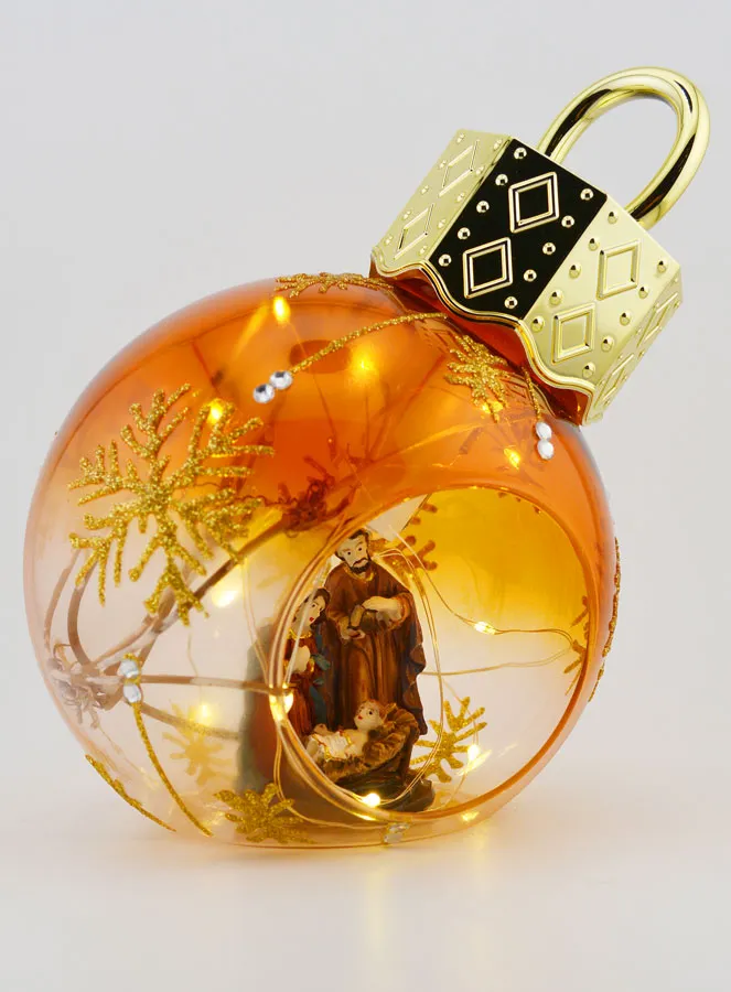 Verlichte Kerstbal met Kerststal - 12cm (pic 3)