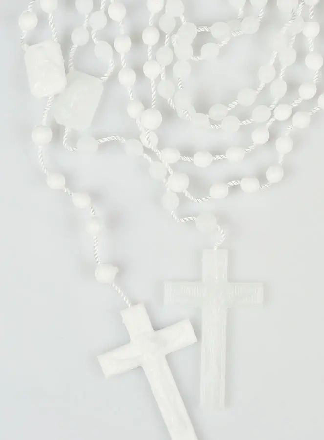 MaMeMi Communie Rozenkrans Witte Parels 40 Cm - Eerste Communie Cadeau Met Duif Tasje