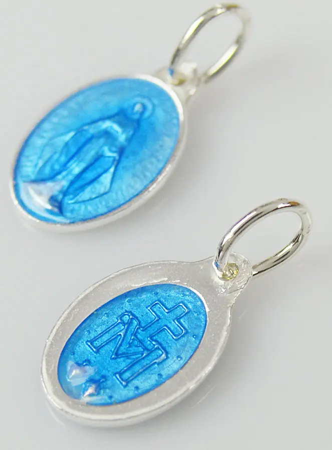 Hanger Maria Wonderdadige Medaille Zilver Blauw Emaille - 10 mm (pic 4)