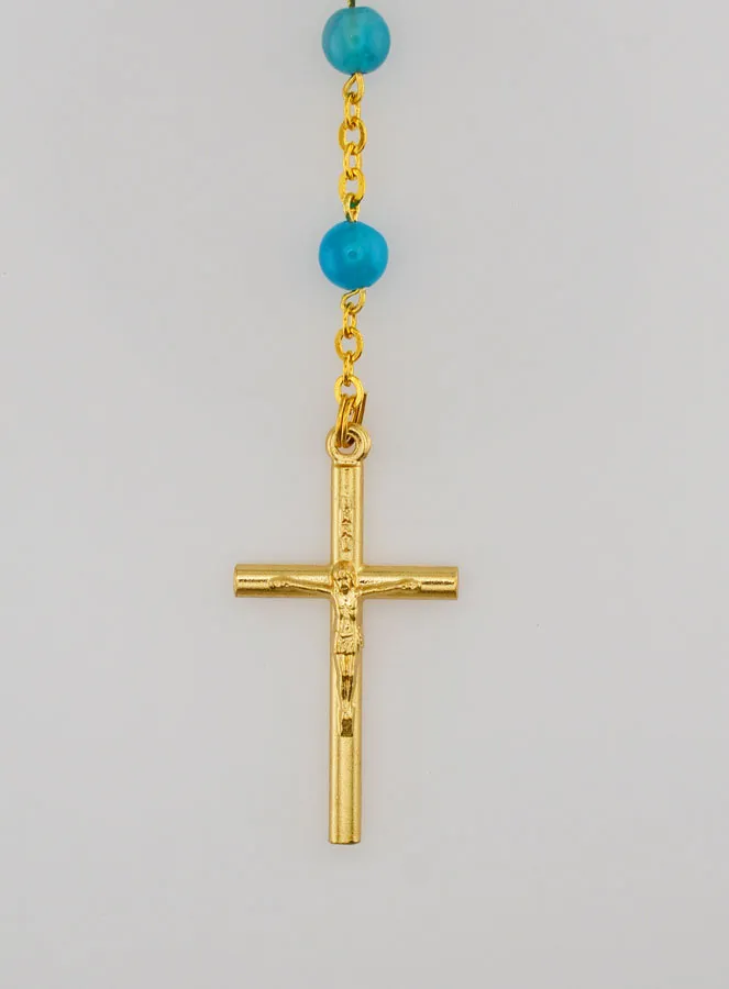 Rozenkrans Blauwe Agaat Halfedelsteen - Goud Ketting (pic 3)