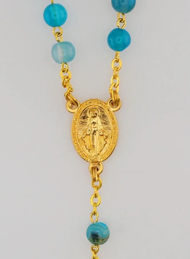 Rozenkrans Blauwe Agaat Halfedelsteen - Goud Ketting (pic 4)