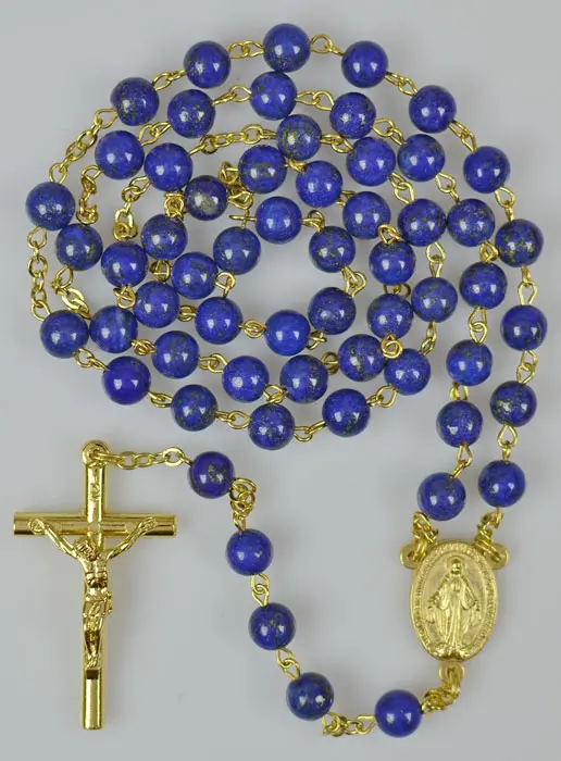 Rozenkrans Lapis Lazuli Kralen - Goudkleurige Ketting (pic 2)